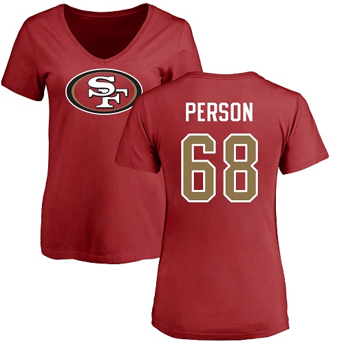 San Francisco 49ers Red Women Mike Person Name and Number Logo 68 NFL T Shirt